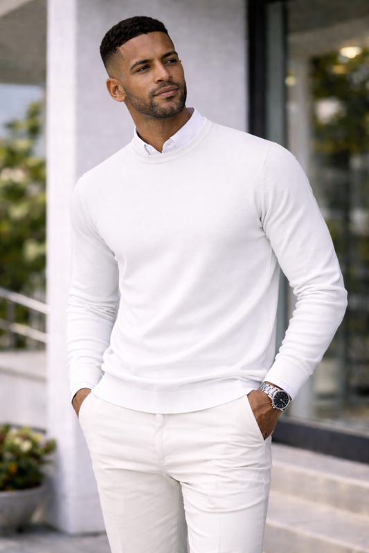 Suéter de cuello redondo de punto fino para hombre